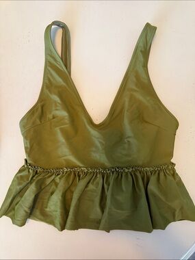 Kortni Jeane Olive Green Peplum Swim Top-S